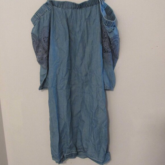 Chico's Off Shoulder Dress Women's Size 0 Blue Lace 3/4 Sleeves Adjustable Strap - Picture 3 of 7